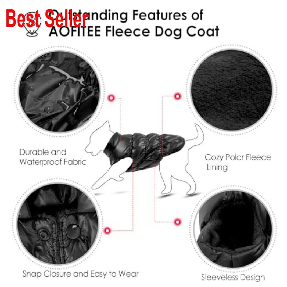 Waterproof Dog Puffer Jacket Fleece Lined Windproof Cold Weather Snowsuit - Picture 4 of 7